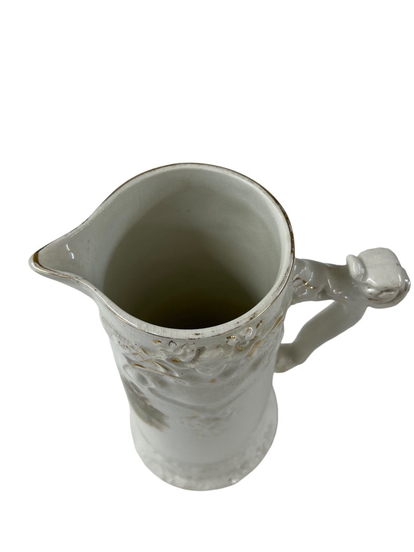 Antique Tankard Pitcher 12 Inch Owen Minerva Victorian Scene Handle Pottery