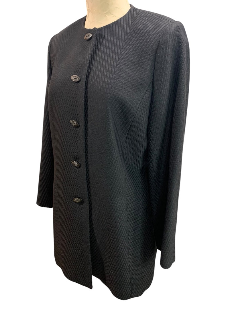 Size 14 Linda Allard Ellen Tracy Womens Black Ribbed Jacket Wool Blend