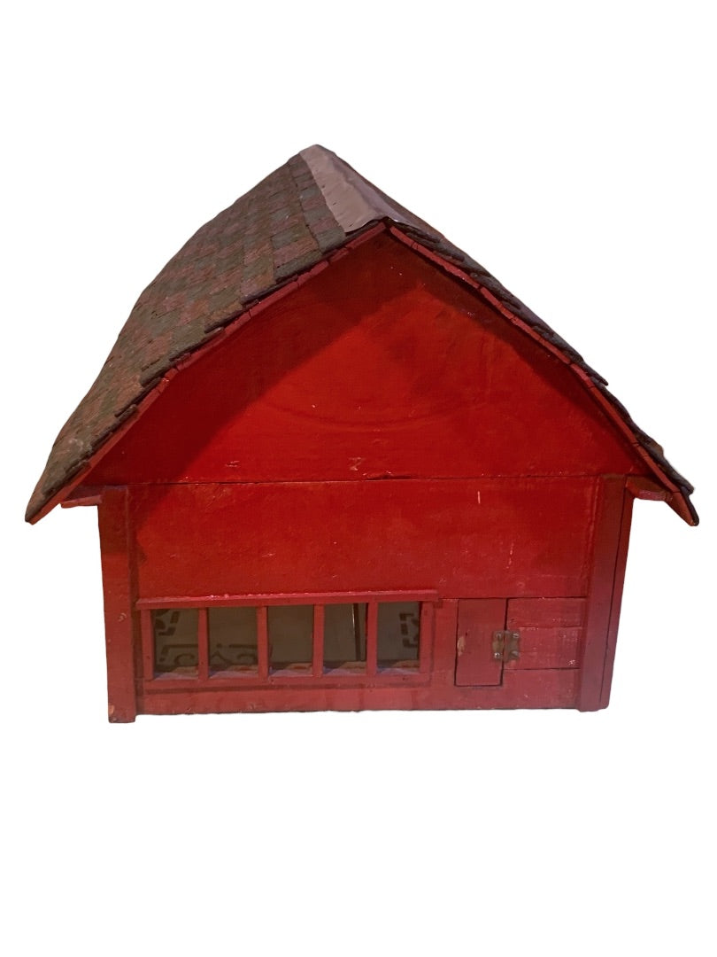 Vintage Primitive Wooden Farmhouse Miniature Barn Shed 1940s Red 27.5 Inches