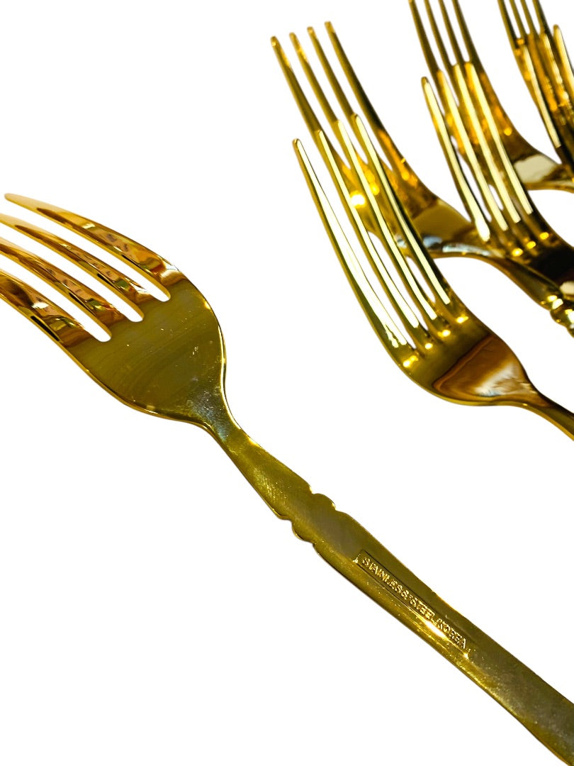 Gold Electroplate Vintage Dinner Forks Set of 8 Scalloped 7.75 Inch