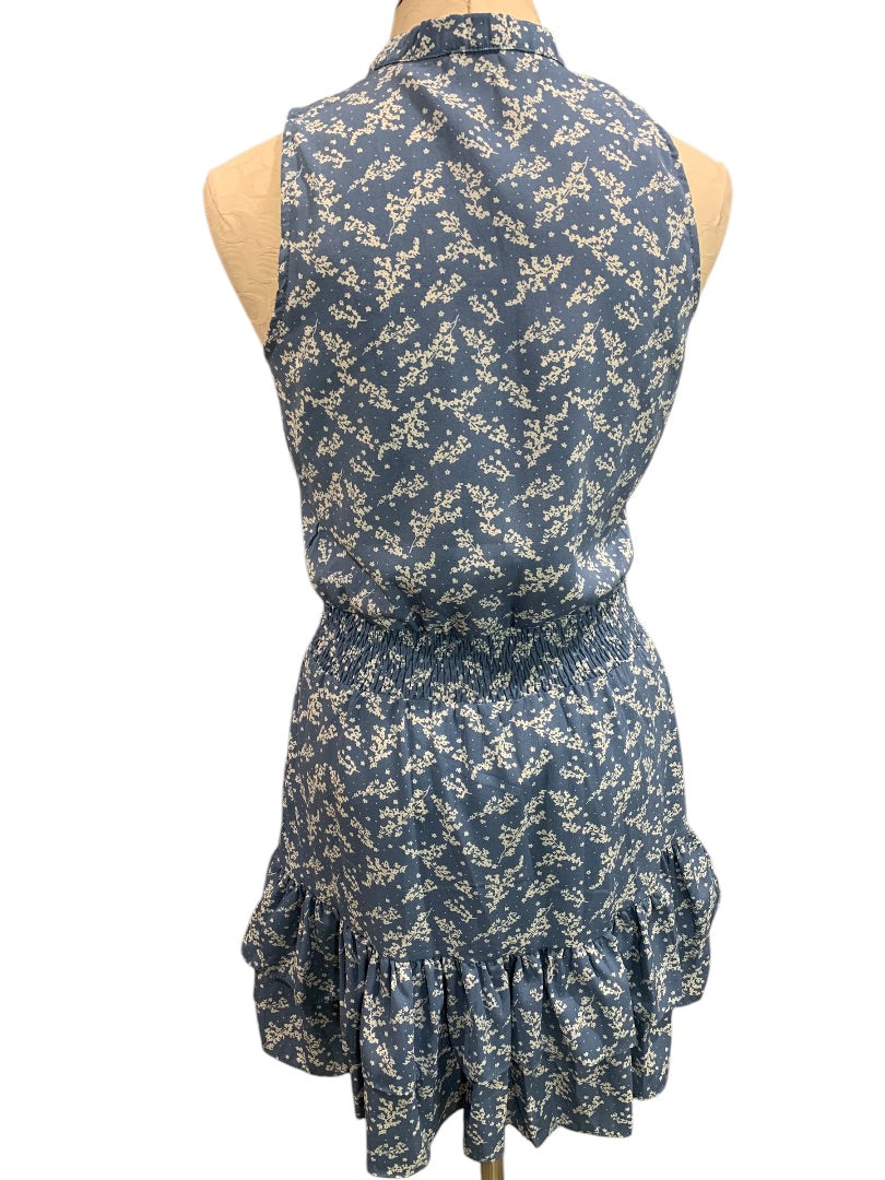 XS Saks Fifth Avenue Dress Peasant Style Blue White Floral Sleeveless