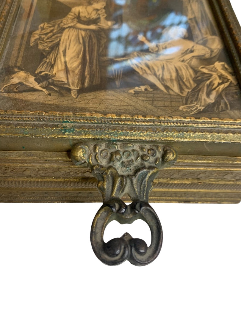 Vintage Victorian Wooden Box Mirror Framed Picture Lid