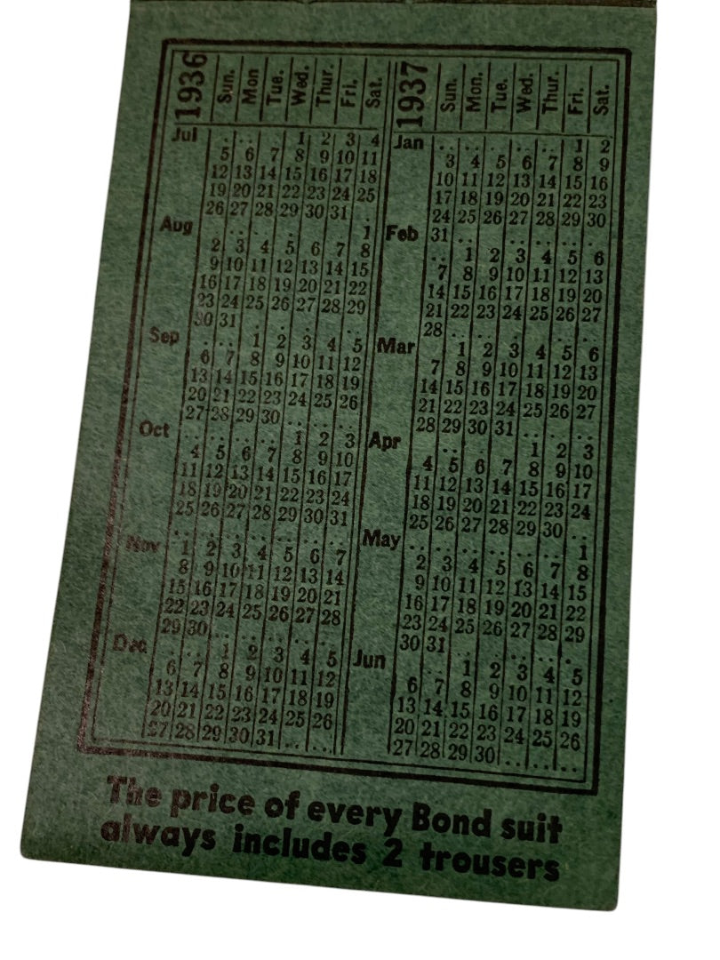1936 Bond Clothes Promotional Notepad Scranton PA 3.7" x 2.2"