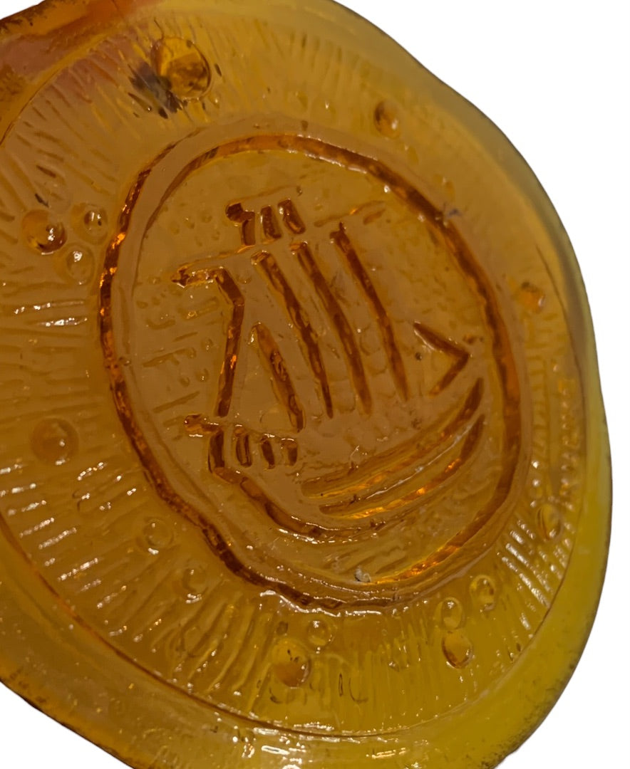 1960s Nuline Wheaton Amber Glass Suncatcher Small Ship 2.5 Inch