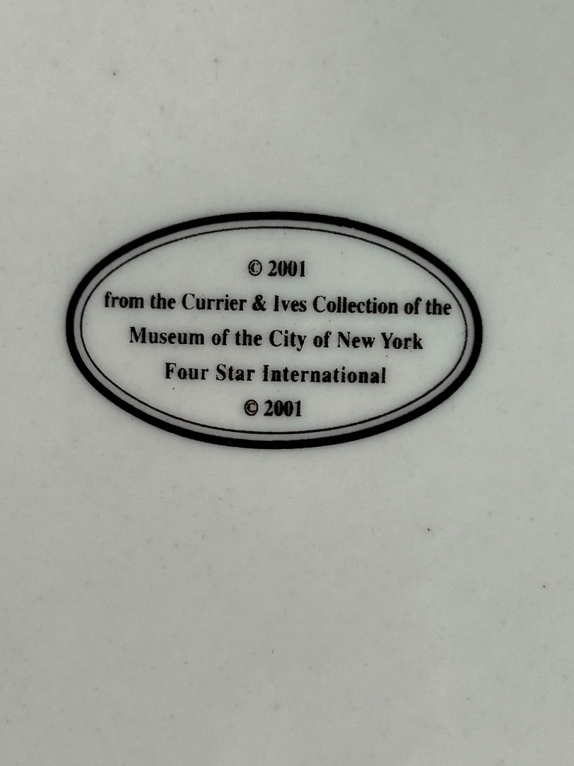 Currier and Ives 2001 Decorative 8 Inch Plate Ice Skating Pond Scene