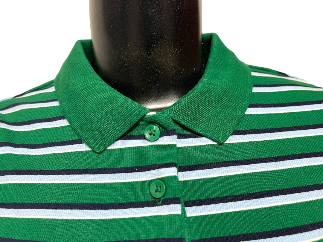 Medium Zara Womens Fitted Waist Length Striped Polo Shirt Green