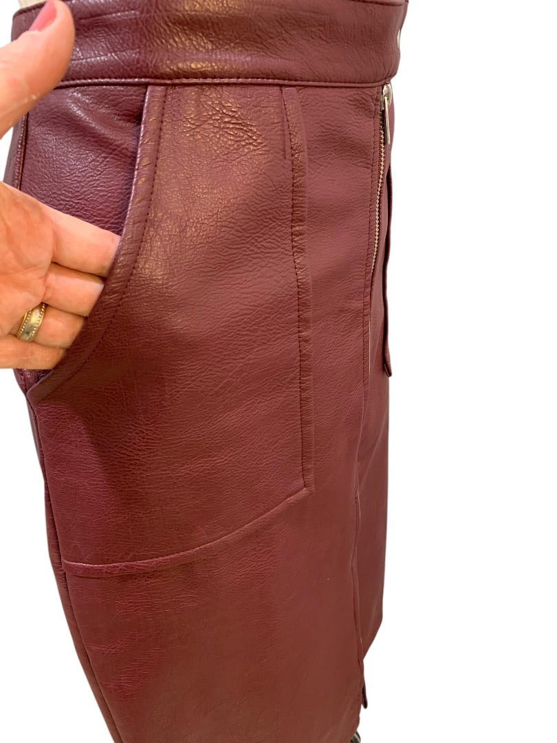Size 10 Primark Womens Merlot Vegan Leather Skirt Zip Pockets