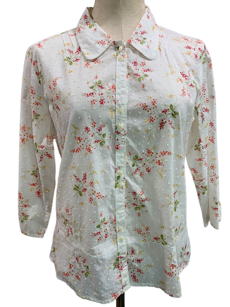 Large Old Navy Womens Button Up Blouse Swiss Dot Floral Easy Fit