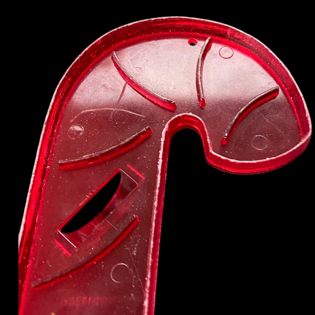 1970s Red Transparent Candy Cane Plastic Cookie Cutter USA