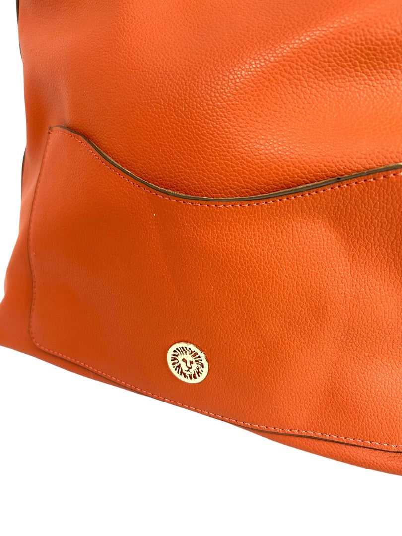 Anne Klein Vegan Leather Peachy Orange Shoulder Bag Zip Top