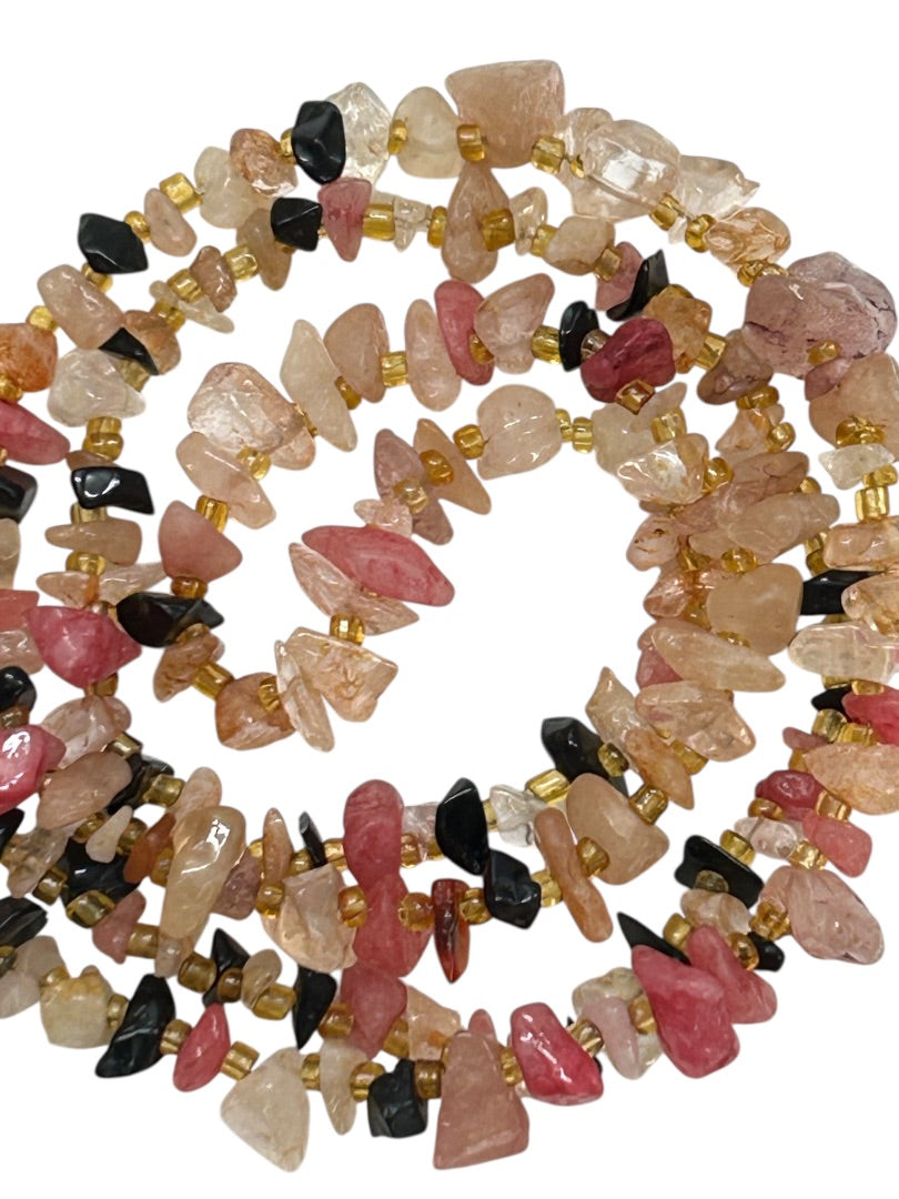 Chip Stone Necklace Goldtone Spacer 28 Inch Toggle Clasp Pink Black