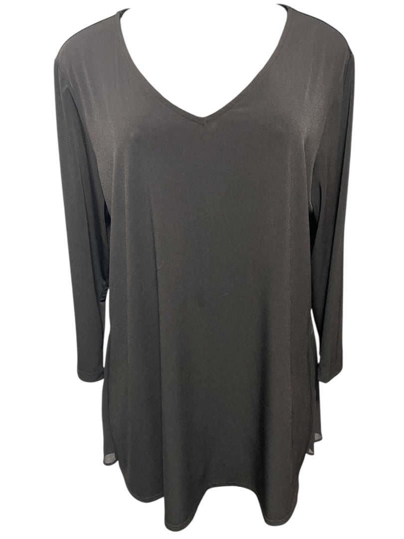 Large Susan Graver Womens Pullover Travel Knit Shirt V-Neck Black