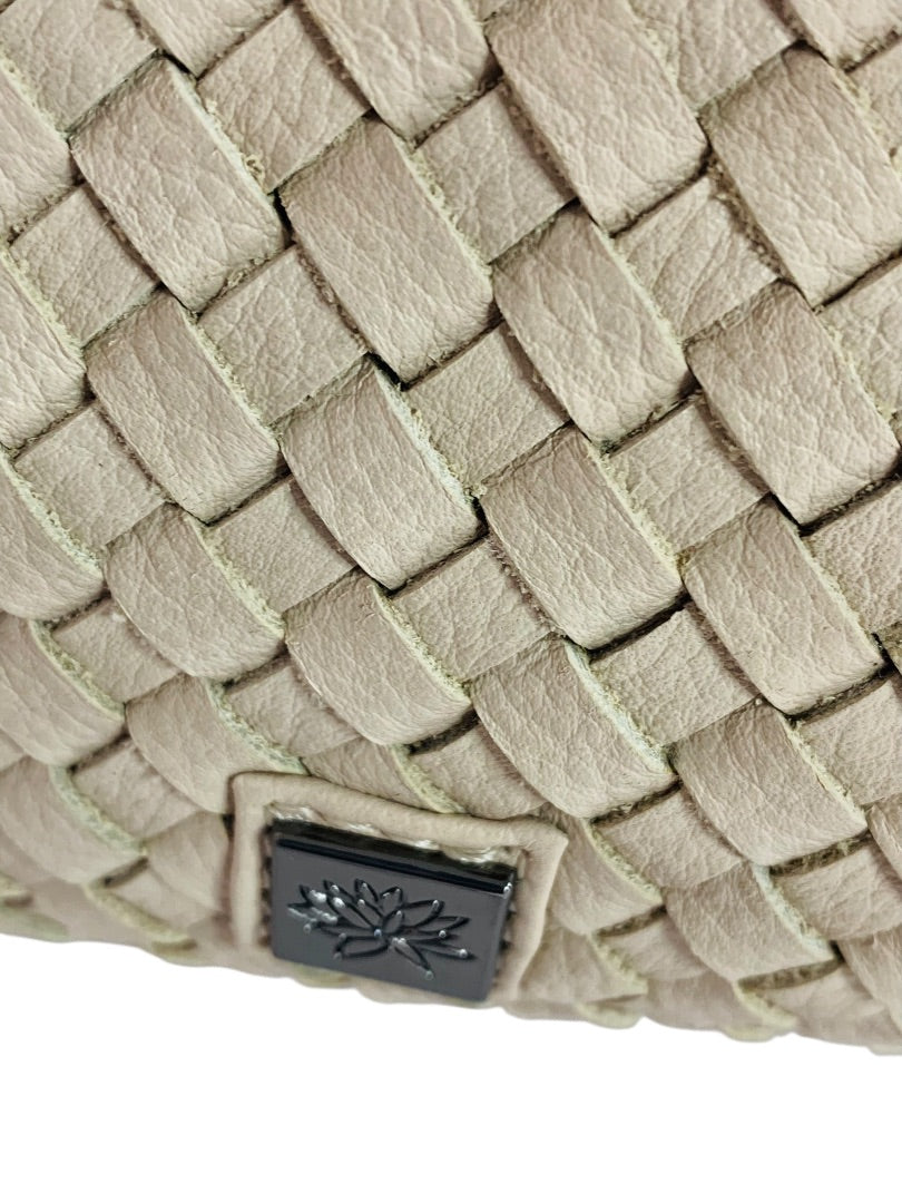 Waterlily Woven Leather Tote Bag Cream Satchel Purse Crossbody Strap Los Angeles