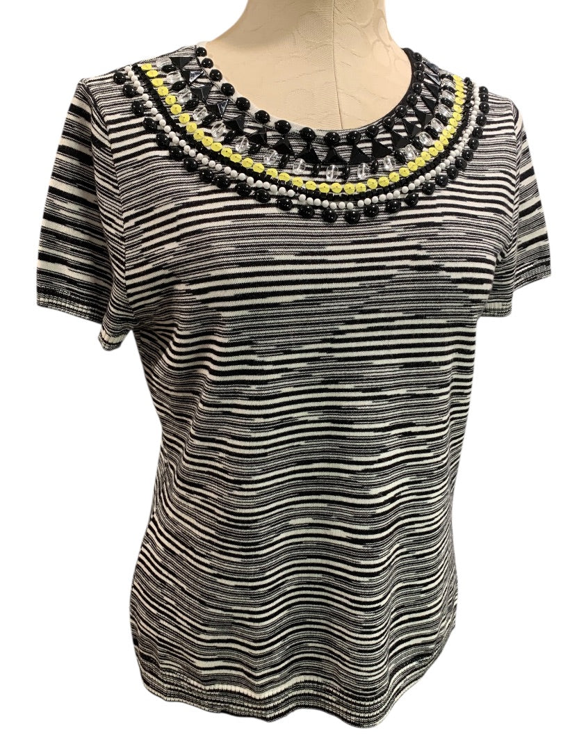 XL Petite Ruby Rd Womens Short Sleeve Sweater Embellished Neckline