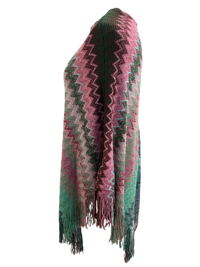 One Size Cruise Club Womens New Chevron Sweater Poncho Fringed