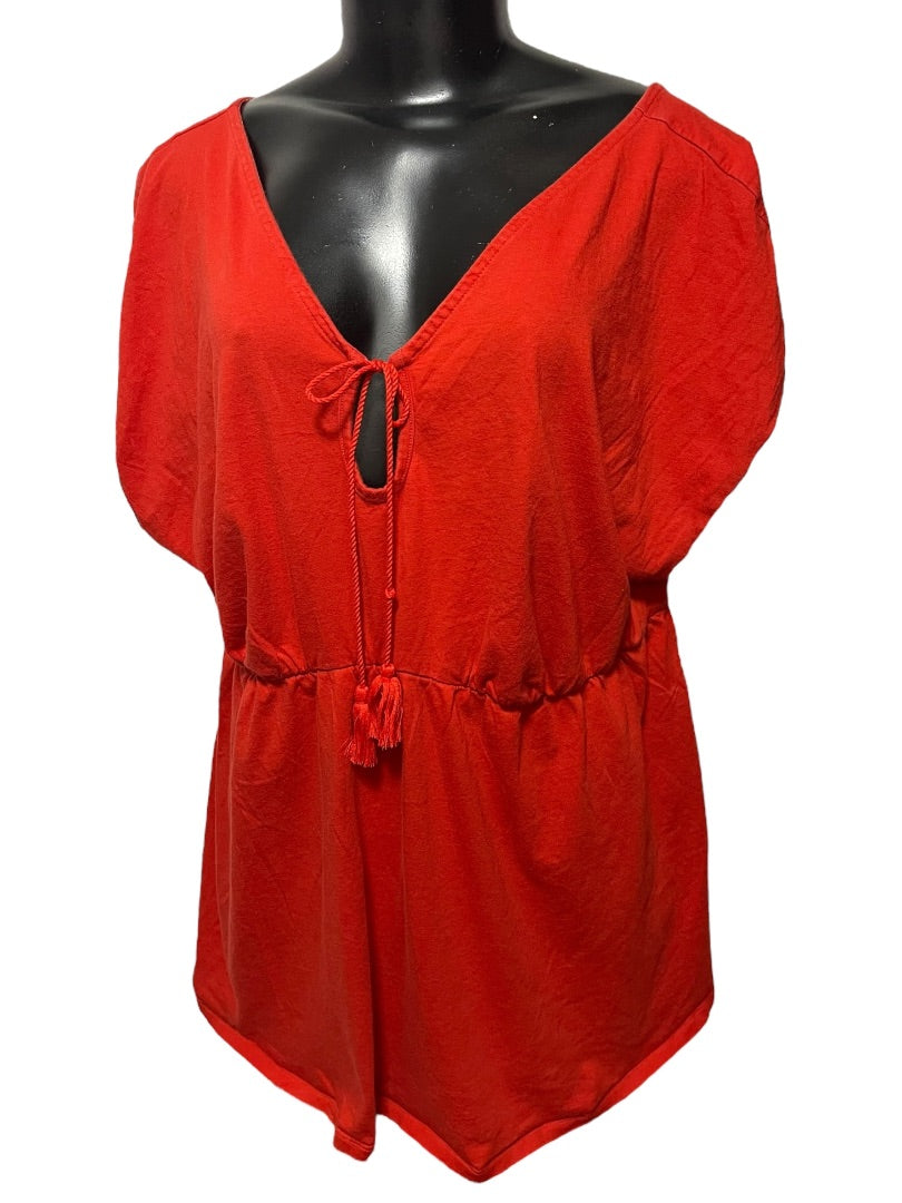 Size 18/20 Simply Cacique Short Sleeve Shirt Tie Front Dark Orange