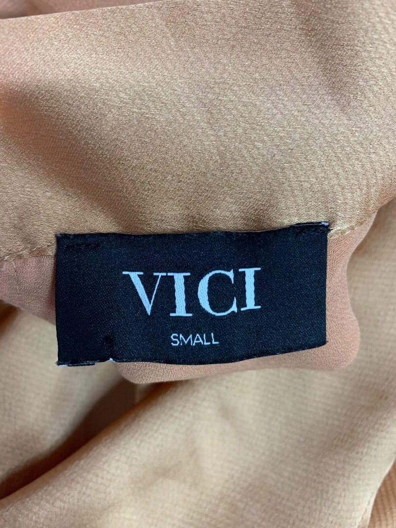 Small Vici Womens Satin Long Sleeve Dress Banded Waist Goldy Orange Color