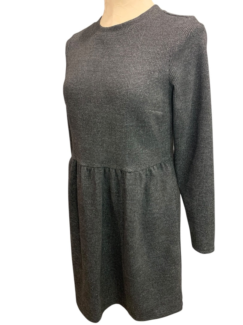 Small Petite Loft Gray Plaid Heavy Knit Long Sleeve Dress Button Back