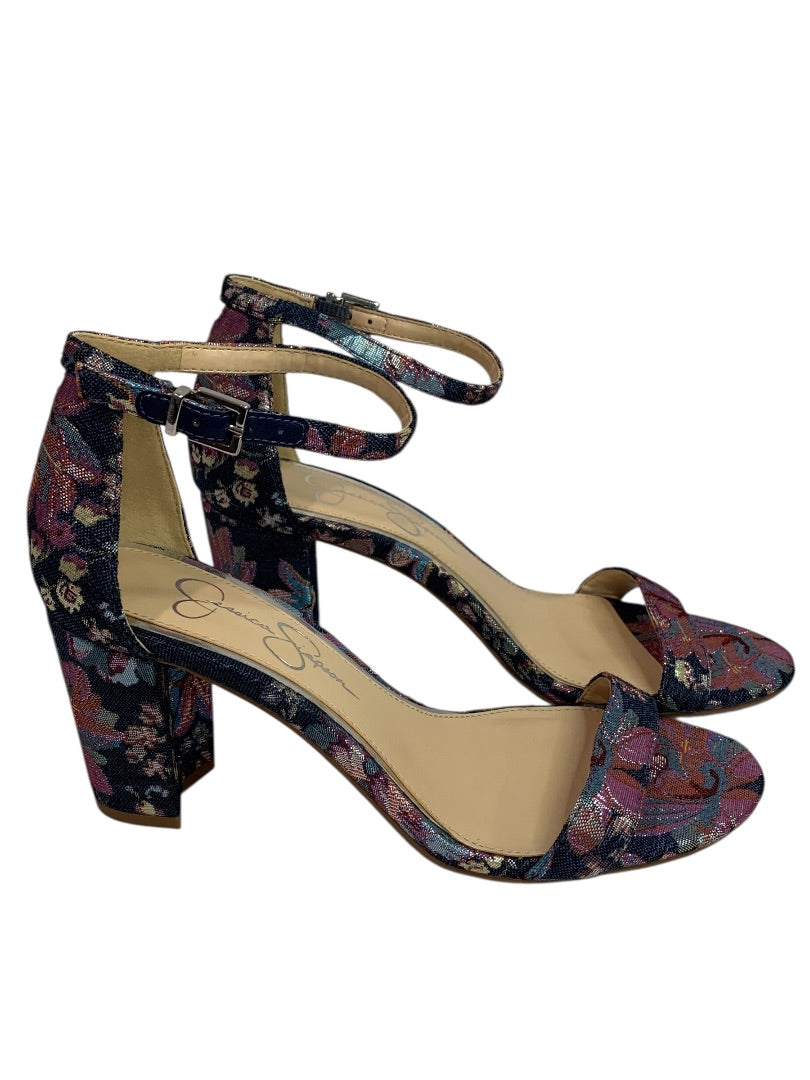 Size 6 Jessica Simpson Womens Monrae Tapestry Sandal 2.75" Heels