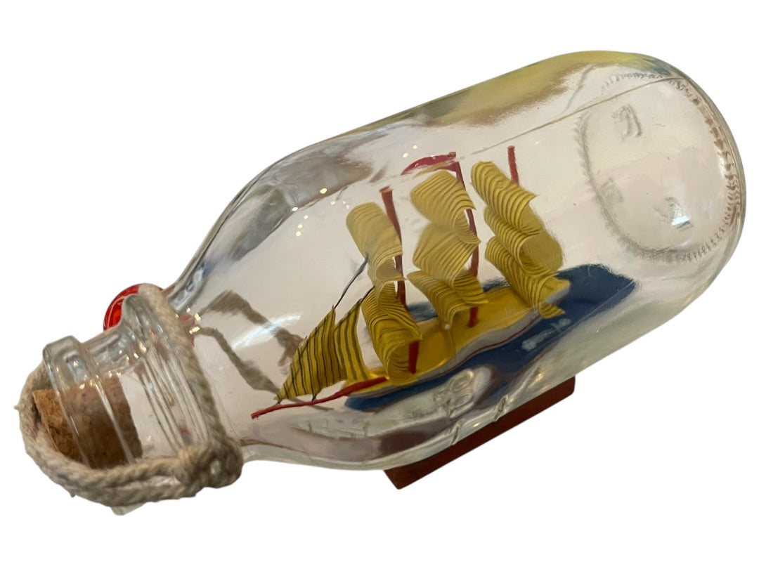 Vintage Ship In the Bottle Small Nautical Model of Tall Sail Ship 4 1/2" x 2 1/2"