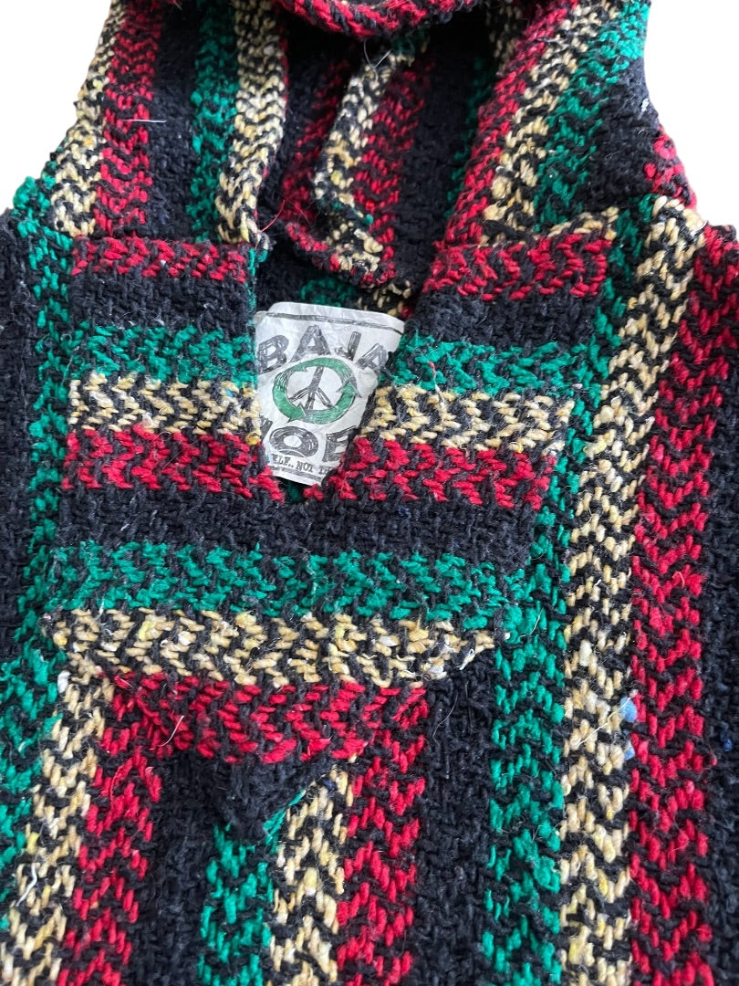 XL Baja Joe Warm Yourself Not the Earth Striped Rasta Hippie Hoodie Pocket