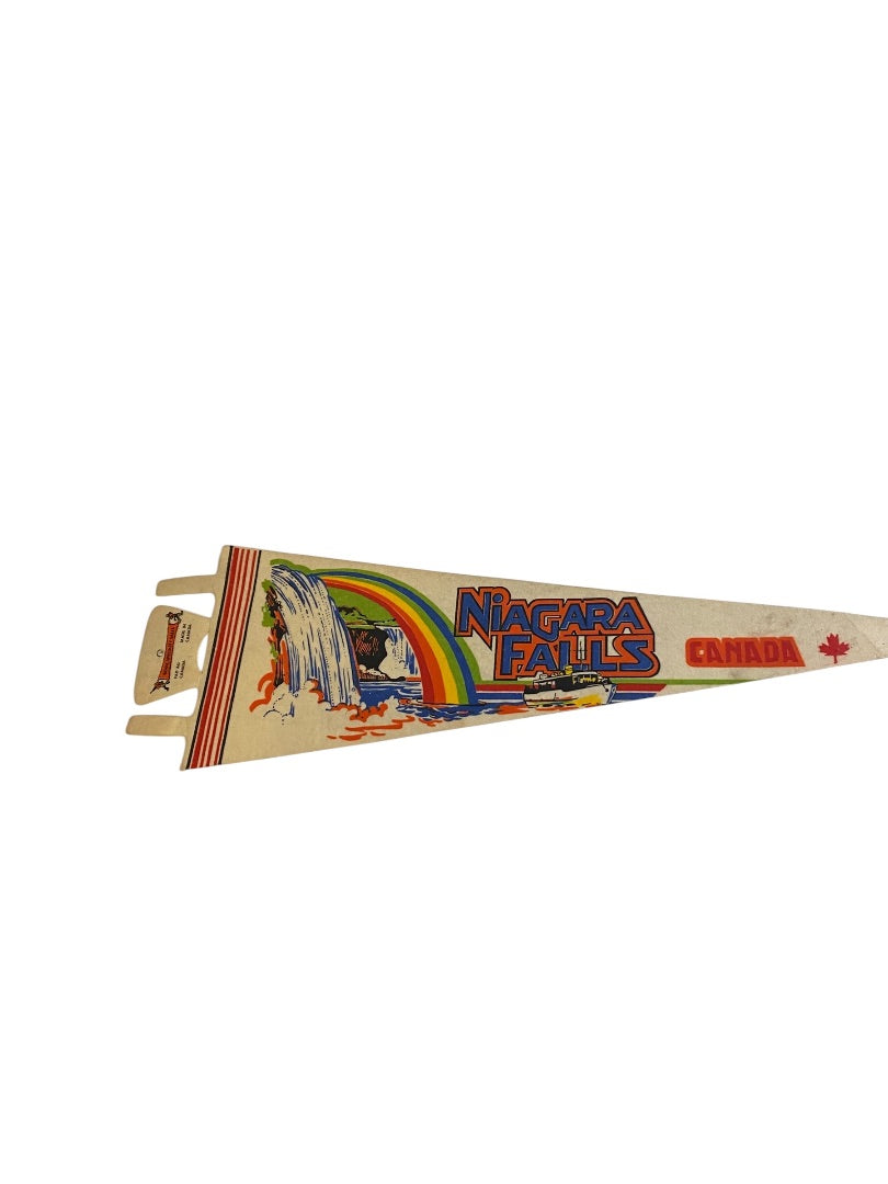 1980s 25 Inch Niagara Falls Pennant Souvenir Felt Flag Canada Rainbow