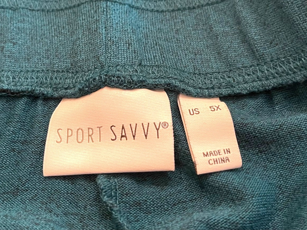 5X Sport Savvy Elastic Waist Loose Fit Knit Pants Pockets Teal