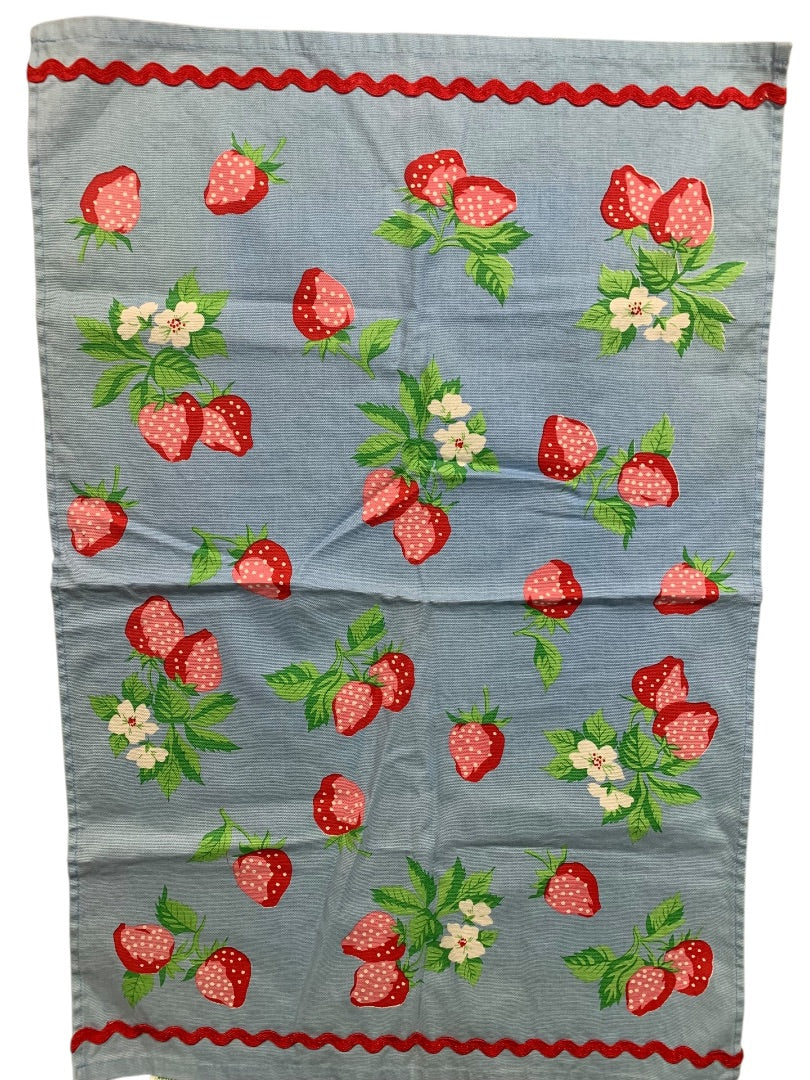 Vintage Martha Stewart Everyday Tea Towel Blue Strawberry 27 x 18"