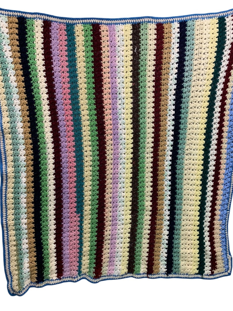 Vintage Crochet Striped Afghan Throw Blanket 48" x 42"