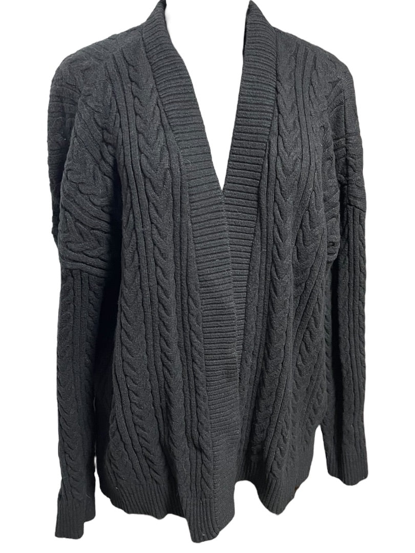 XL Cyrus Cable Knit Open Cardigan Sweater Black Womens