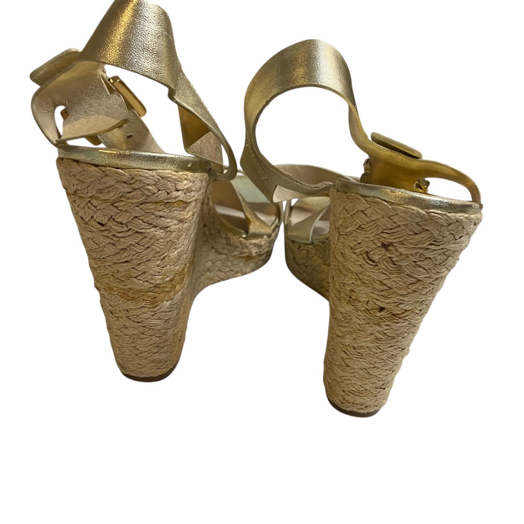 10 Michael Kors Giovanna Gold Strappy Wedge Sandals Metallic 5" Espadrilles