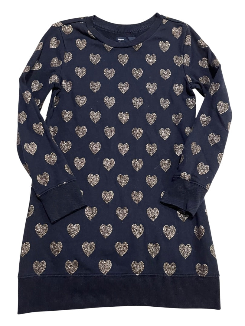 Medium (8) Gap Kids Sparkle Heart Sweatshirt Dress Navy Blue