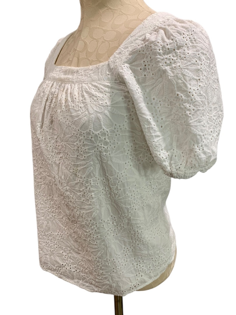 XXSP Loft Petites Womens White Eyelet Lined Pullover Blouse Square Neck