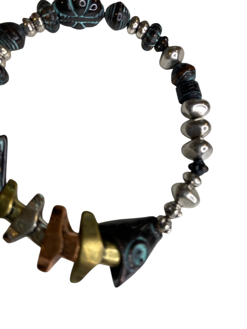 Funky Mixed Metals Beaded Acrylic Fish Stretch Bracelet