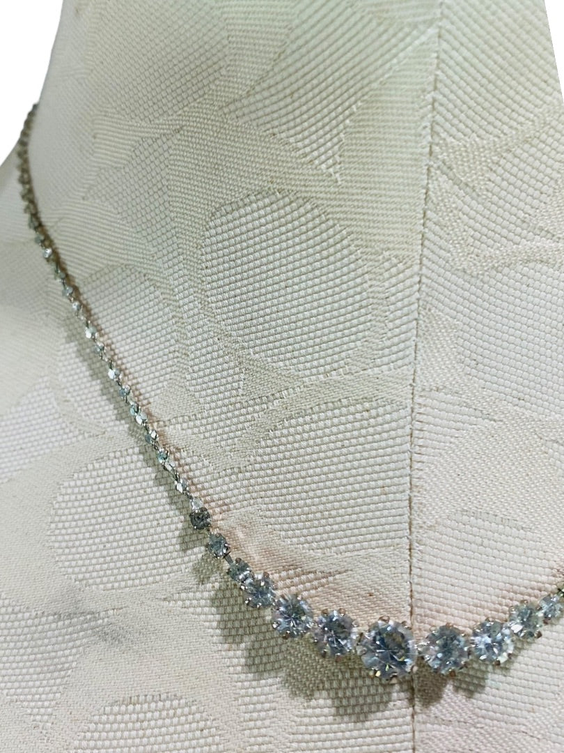 Icing Rhinestone Necklace Silvertone Delicate 16-19" Lobster Clasp
