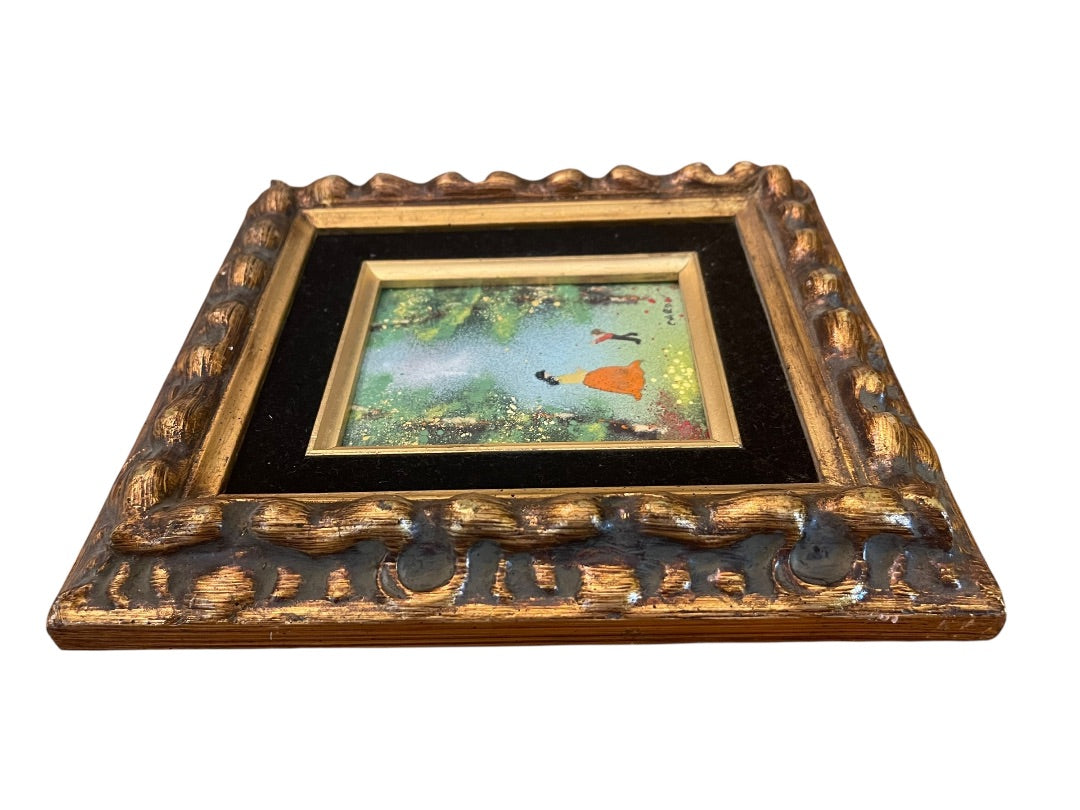 Vintage Louis Cardin Original Enamel on Copper Painting Mother Child 8.5" x 9.5"