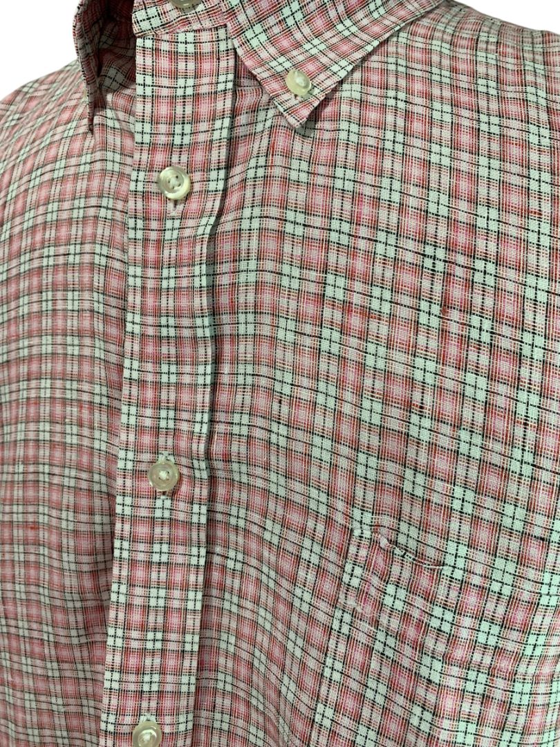 16.5 - 34 Lands End Baird McNutt Mens Irish Linen Button Down Shirt Pink Plaid