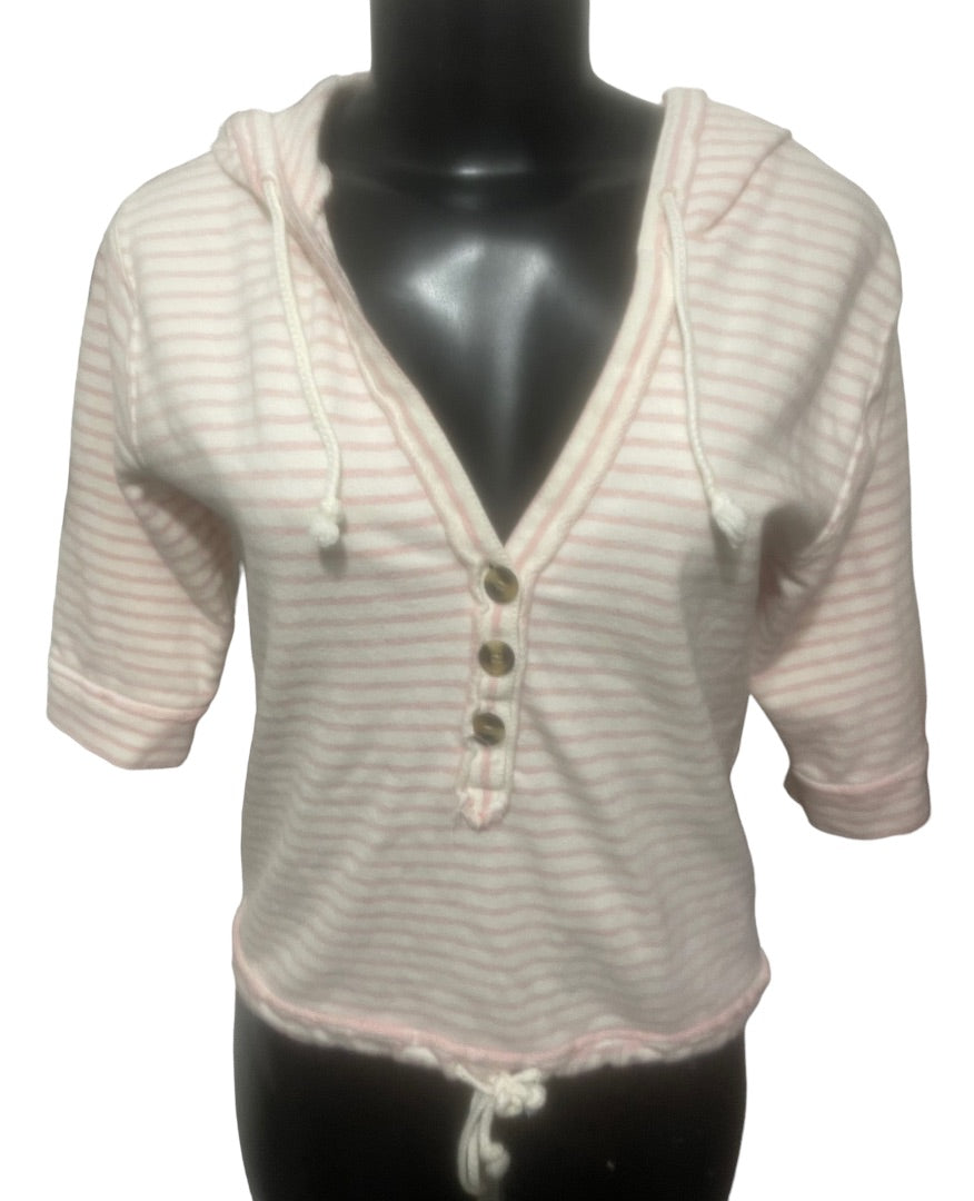 XS Aerie Women's Pull Over Short Sleeve Hoodie V-Neck Crop