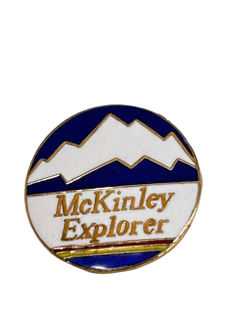 McKinley Explorer Lapel Pin Alaska 1" Diameter Blue White