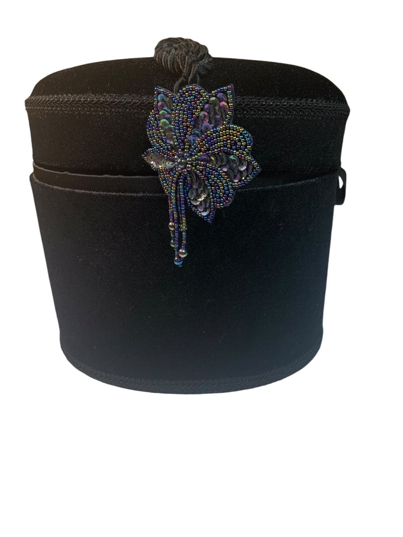 Black Velvet Satin Lined Case 7.5"h x 8"l x 6"w Hinged Beaded Brooch