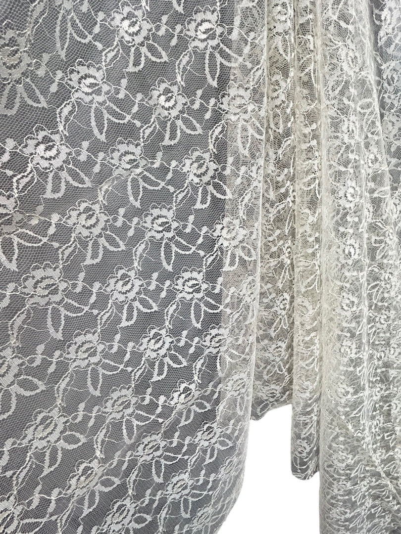 Vintage 1960s Cream Colored Lace Fabric Remnant 90"L x 30"w