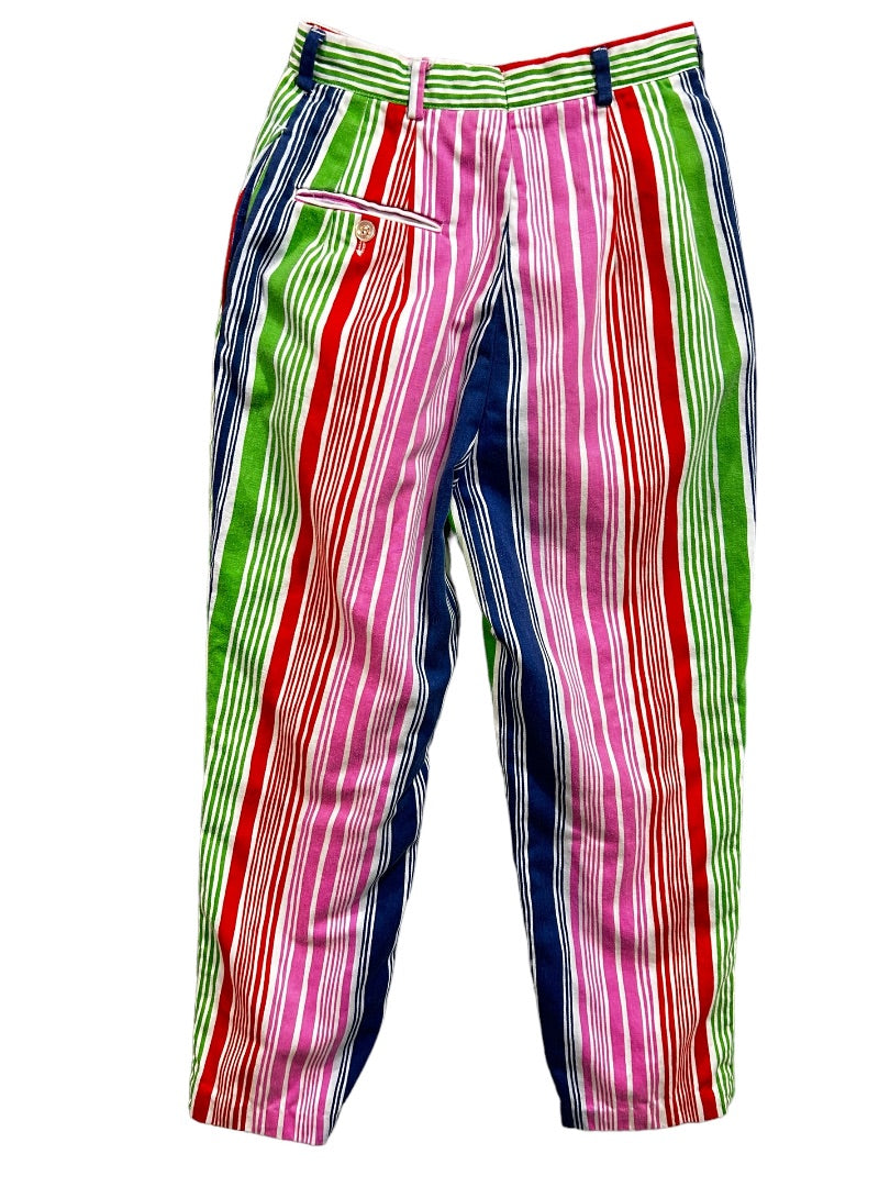 Y2K Corner House Striped Vibrant Color Lined Pants Women's Straight Leg Pockets