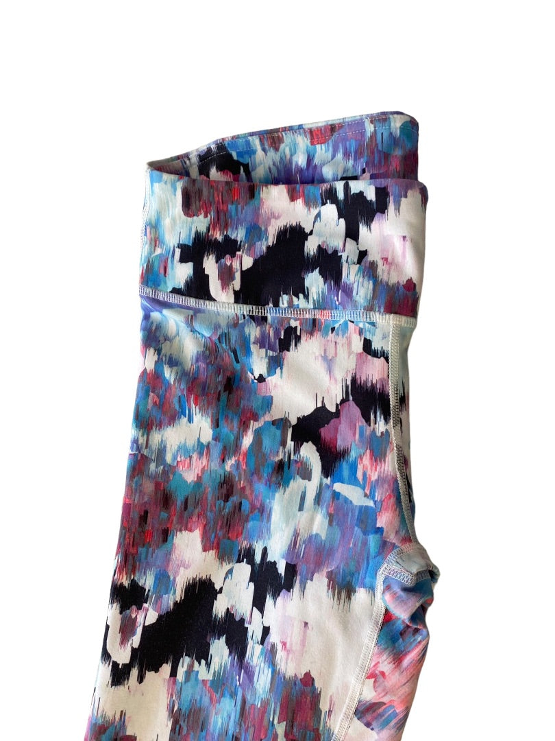 XS Womens Watercolor Print Leggings Activewear Blue Pink 27" Inseam
