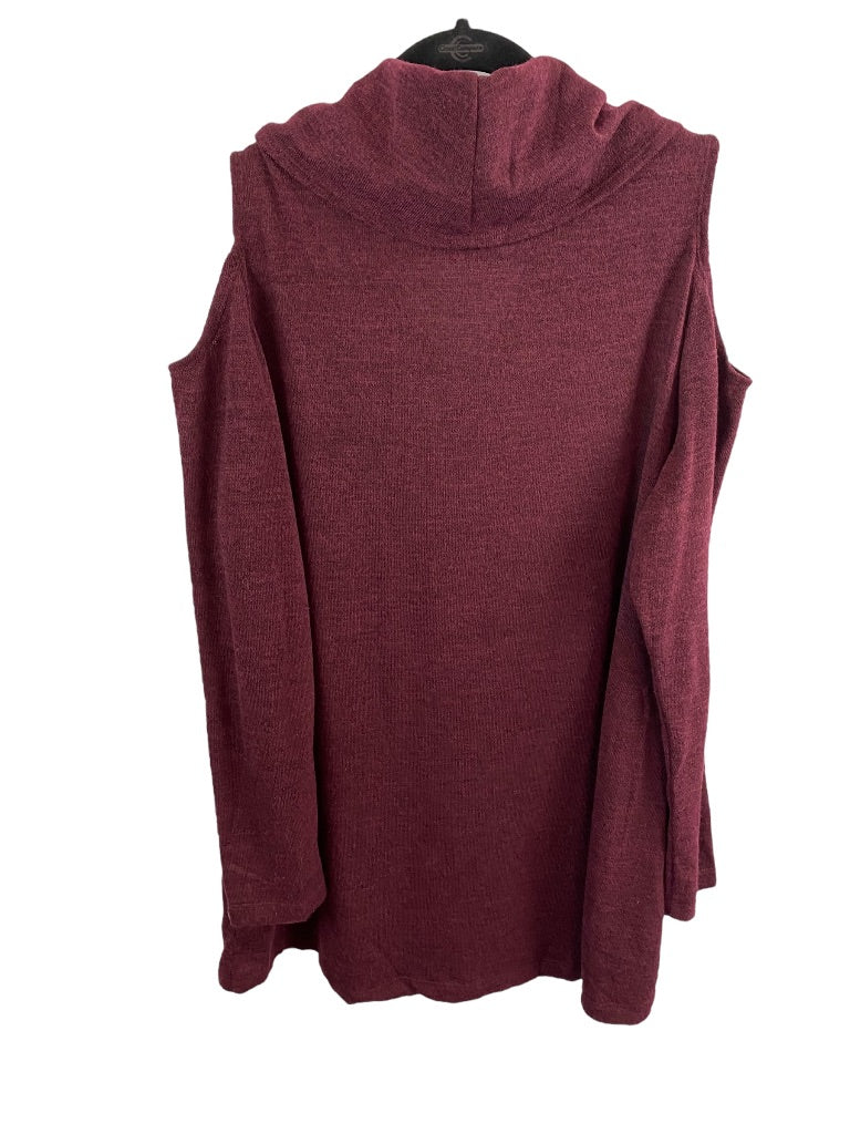 1X Attitudes by Renee Women's Cold Shoulder Cowl Neck Sweater Eggplant
