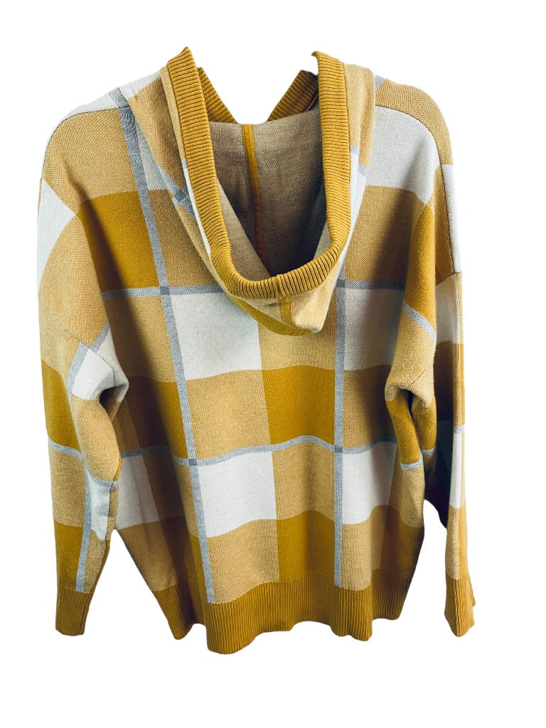 1X Rachel Roy Women's Gold Gray Plaid Soft Pullover Sweater