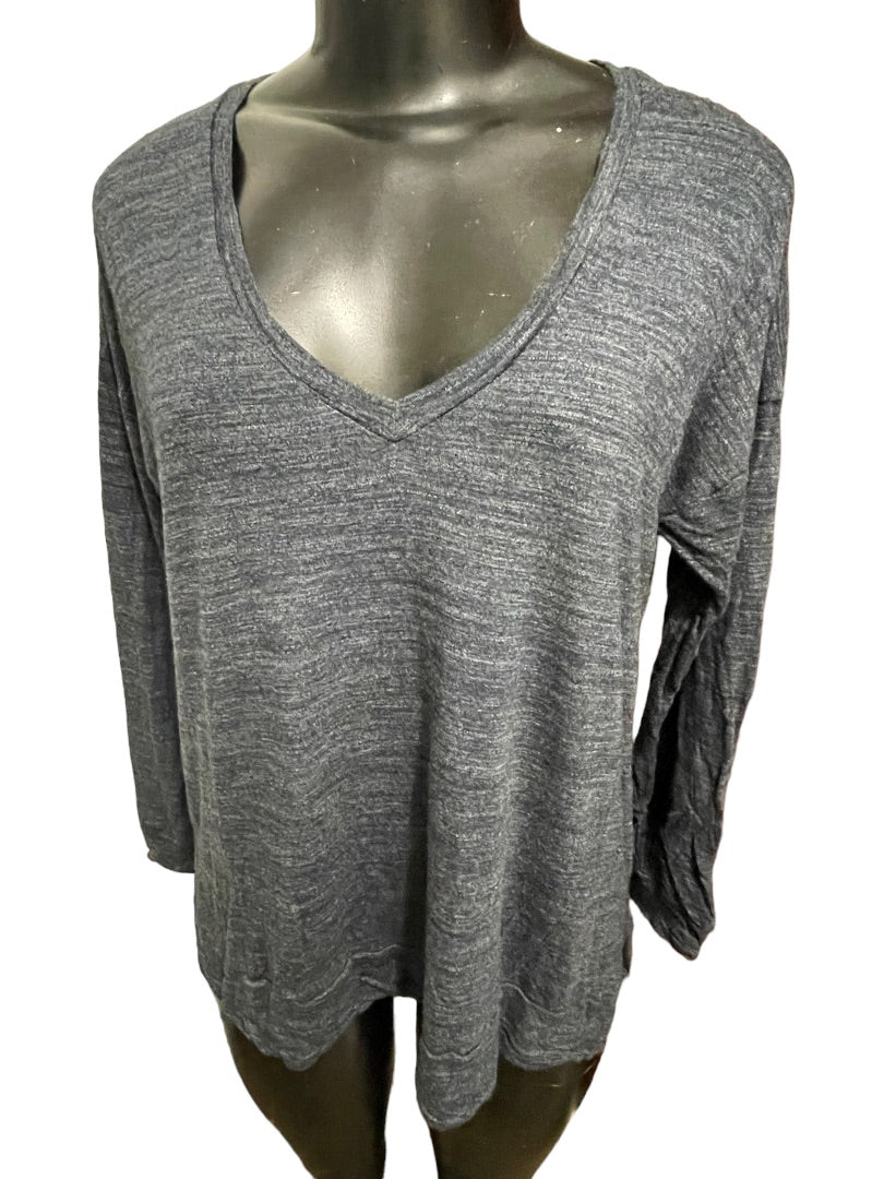 XS Madewell Women's V-Neck Dark Blue Marled Knit Top Side Slits B6005