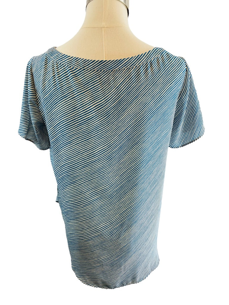 XSP Banana Republic Petite Turquoise Stripe Womens Short Sleeve Blouse