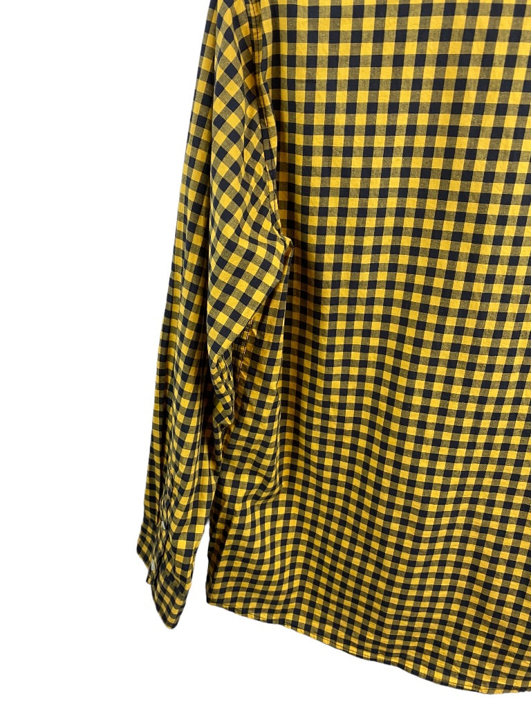 XXL (18) Old Navy Boys Yellow Navy Blue Check Button Down Dress Shirt