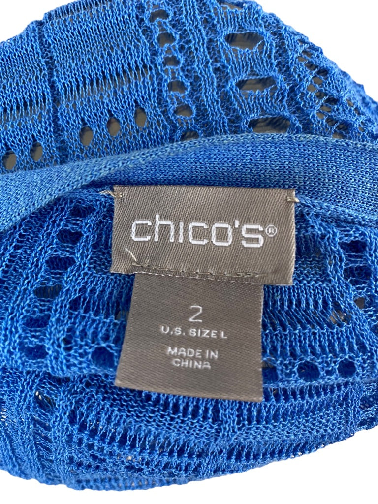 Large Chico's Women's Blue Summer Cardigan Loose Knit Open Sweater