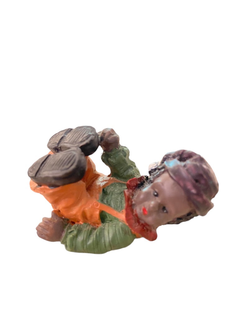 1999 Resin Clown Baby Figurine Orange Overalls 2" Brown Skin